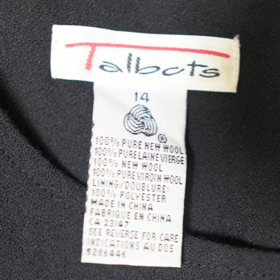 Talbots Black 100% Wool Dress Sz 14 Shift Pockets Sleeveless Crew Neck Defected - Image 3 of 4