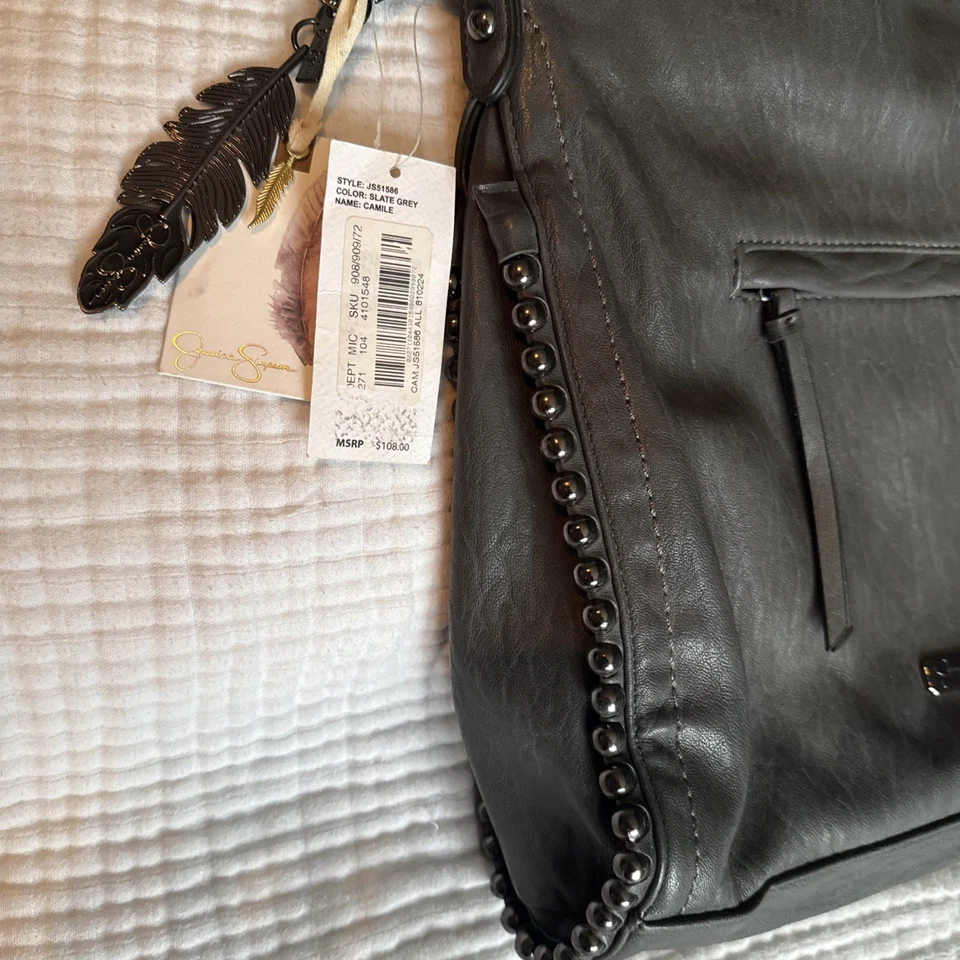Bolso Hobo Jessica Simpson Camille Tachonado Gris Carbón $108 Nuevo con Etiquetas Foto 3 de 4