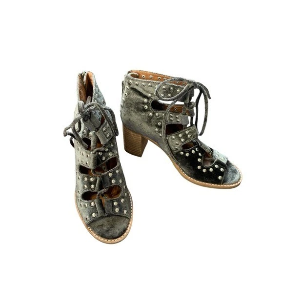 Botines para mujer Jeffrey Campbell de terciopelo con tachuelas con cordones punta abierta 7,5 Foto 2 de 4