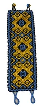 Handcrafted Bracelet Huichol Geometric Native Art Yellow Lavender Black 7.5"
