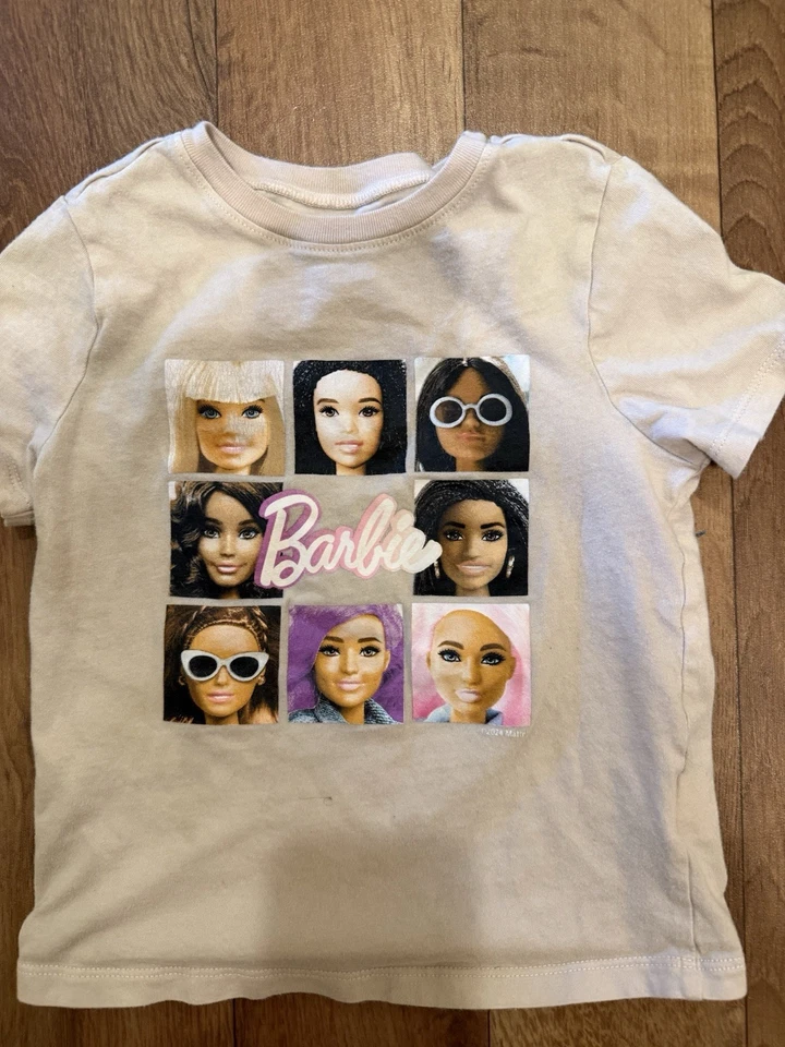 Old Navy Barbie Graphic T-Shirt Kids 4T Short Sleeve Beige Girls Tee - Image 2 of 4