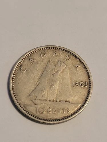 Canada 1953 -  10 Cent Dime Canadian Coin - 80% Silver - ASW 0.06 Oz