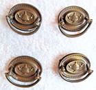 4 Antique Hepplewhite Brass Furniture Dresser Drawer Oval Drop Bail Pull Handles — photo 2