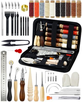 Professional Leather Craft Kit for Beginners with Waxed Thread Groover Awl Punch
