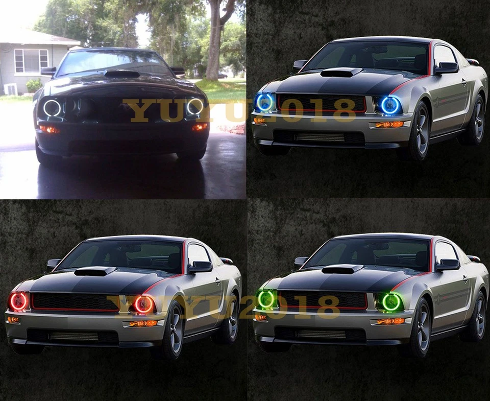 RGB LED halo rings for Ford Mustang 2005-2009 Headlight LED angel eye Demon lamp - Image 2 of 4