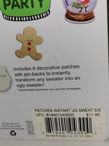 Christmas Patch Pins Decor Embroidered DCI Barnes & Noble Santa Tree Ugly Sweatr - Picture 9 of 12