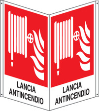 M-ITALY CARTELLO SEGNALETICO BIFACCIALE - LANCIA ANTINCENDIO - In Alluminio
