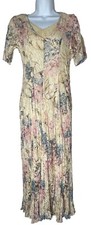 Vtg Y2K Full Lace Sheer Overlay Lined Floral Prairie Cottage Midi Slip Dress Sm