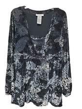 Nine West Woman Burnout Velvet Long Sleeve Top with Attached Sash Size 3X