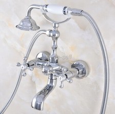 Polished Chrome Clawfoot Bath Tub Faucet with Hand Shower Mixer Tap Wall Mount