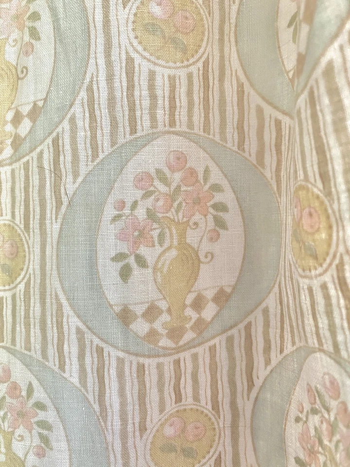 Antique French LONG PILLOW COVER medaillon FLORAL STRIPED cotton gathers c1920 - Image 3 of 4