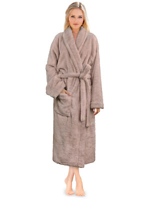 Womens Fluffy Robe Soft Sherpa Fleece Luxe Plush Warm Ladies Night Spa Bathrobe