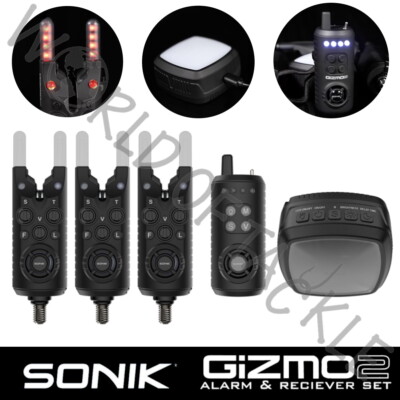 Sonik Gizmo 2 Bite Alarm Set Receiver Bivvy Light 2/3 or 4 Rod Carp Fishing