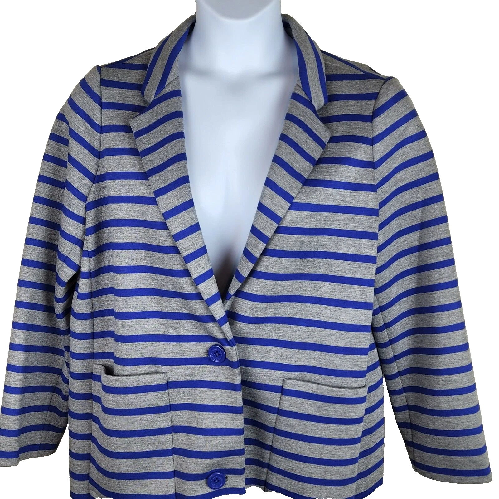 Kate Spade cappotto giacca maglione a righe subacquee taglia XL maglia blu grigio donna