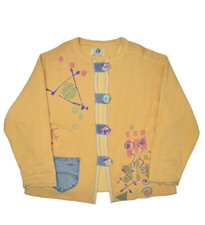 Vintage Upcycled Sweatshirt Womens XL Yellow Cardigan Hand Painted Art Teacher