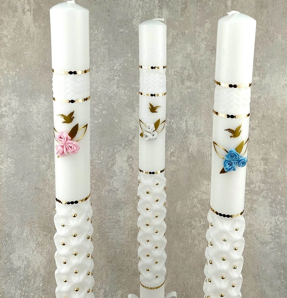 BOSTA Taufkerze Taufe Kommunionkerze Kommunion Kerzentuch Tropfschutz KW-BOST-011 Gold