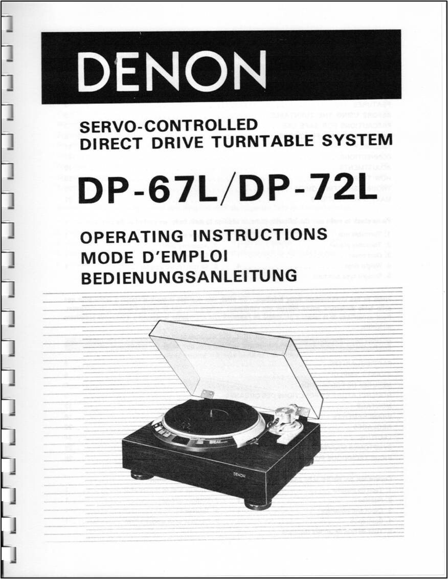 Denon DP-67L and DP-72L Turntable Owners Manual | eBay
