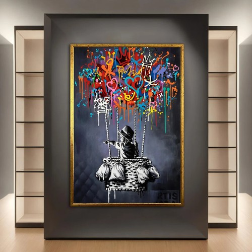 Banksy Air Balloon Child Canvas Unframed Print Art - Picture 2 of 4