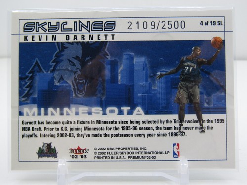 KEVIN GARNETT 2002-03 FLEER PREMIUM SKYLINES INSERT! #2109/2500! - Picture 2 of 2
