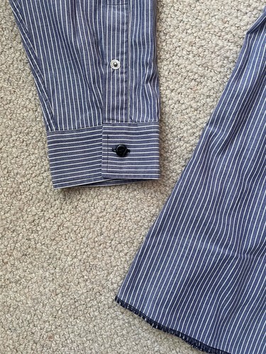 ARMANI L/SLEEVE COTTON SHIRT SIZE LARGE BLUE/WHITE STRIPE 22” PTP - Picture 4 of 13