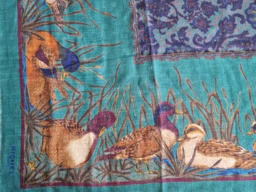 Richel paris vintage women wool stole scarf shawl with bird print large size - Picture 9 of 24