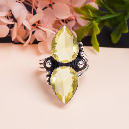 Lemon Quartz Gemstone 925 Sterling Silver Jewelry Ring All Size, Designer Ring - Picture 2 of 3