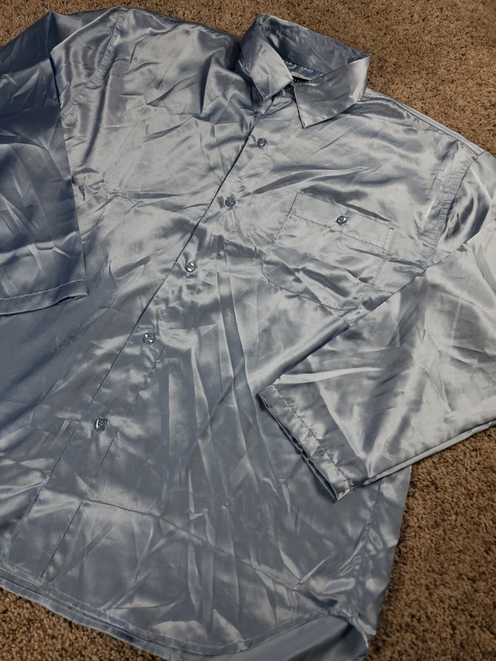 Camisa de pijama íntima grande para hombre con botones manga larga sedosa brillante nueva con etiquetas Foto 2 de 4