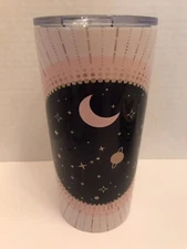 Society6 Emanuela Carratoni Love In Space Travel Mug Tumbler 20oz Pink Blk Gold