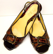 COLE HAAN SLINGBACKS SHOES MARBLED EFFECT BROWN PATENT LEATHER PEEPTOE 2" HEELS