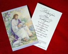 Precious Franciscan Friar's Springtime Jesus with Lambs Holy Card, Isaiah 41:10