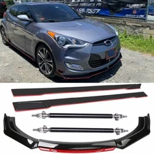 For Hyundai Veloster Front Bumper Lip Splitter + 78.7" Side Skirt + Strut Rods A