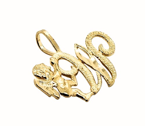 Genuine 14k Yellow Gold 0.59" Cherub and Cursive Script Initial Letter Pendant - Picture 25 of 25