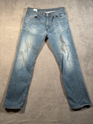 Levis 505 Jeans 36x32 Blue Relaxed Fit Grunge Dingy Distressed Medium Wash Mens