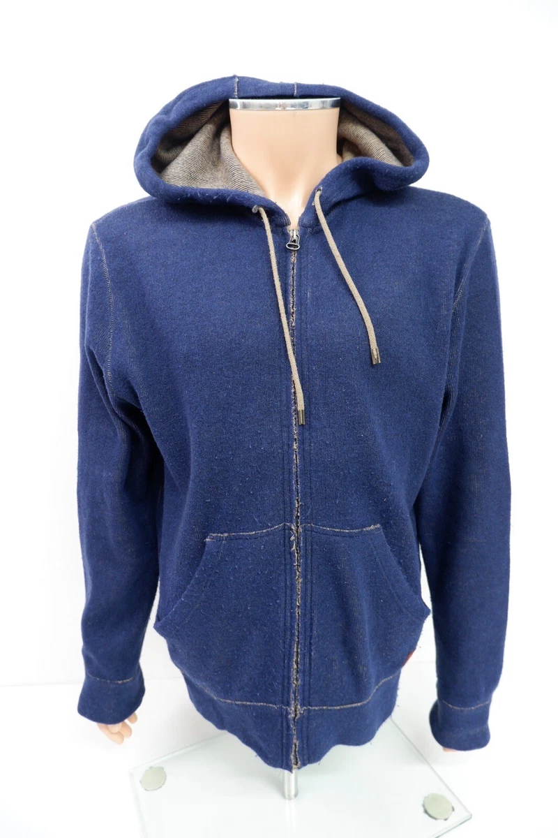 Hugo Boss Mens Knit Wool Zip Hoodie Sweatshirt Size XL Navy Blue