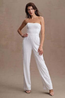 open lace back dress Chosen Strapless Wide Leg Jumpsuit White Selfie Leslie