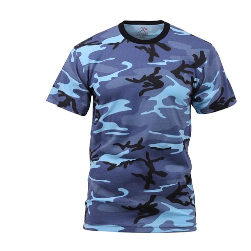 SKY BLUE CAMOUFLAGE T-SHIRT 50/50 POLY COTTON SIZES S,M,L,XL,2X,3X