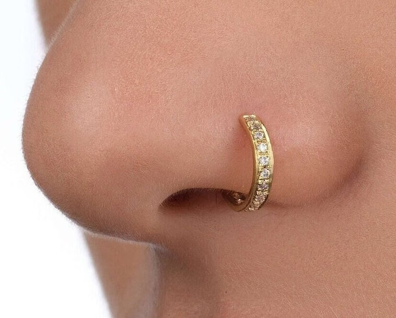 Round Lab-Created Diamond Women's Nose Ring Piercing Stud Pin 14K Yellow Gold