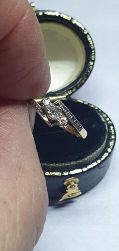 Antique Diamond Engagement Ring Yellow Gold Gorgeous Trilogy ☆ Sale Know on☆ - Picture 3 of 6