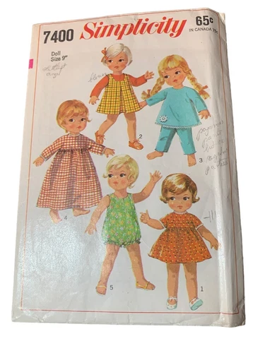 Simplicity 7400 Vintage Doll Clothes Sewing Pattern 9" Doll 1967