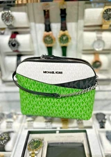 Michael Kors Jet Set Travel Medium Dome Crossbody Purse Bag (Jungle Green Multi)