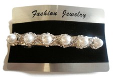 Barrette Hair clip With Faux Pearls  Braided Rhinestones Bridal,Pageant,Prom