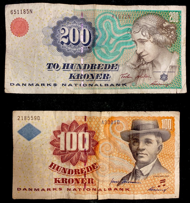 Denmark (2 Banknote Lot) 100Kr 200Kr Circulated