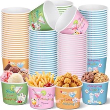 Newtay 100 Pcs 4oz Disposable Mahjong Paper Ice Cream Cups, Hot/Cold Food Party