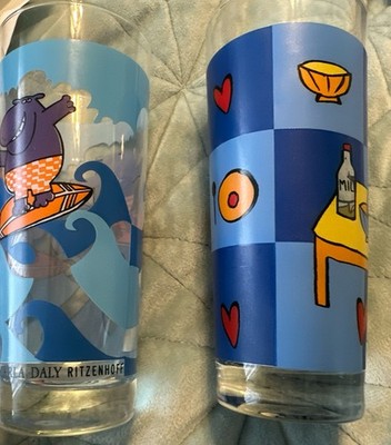 2 1990s Vintage Ritzenhoff ART Milk Glasses - Carla Daly & Julia Breitbach NEW