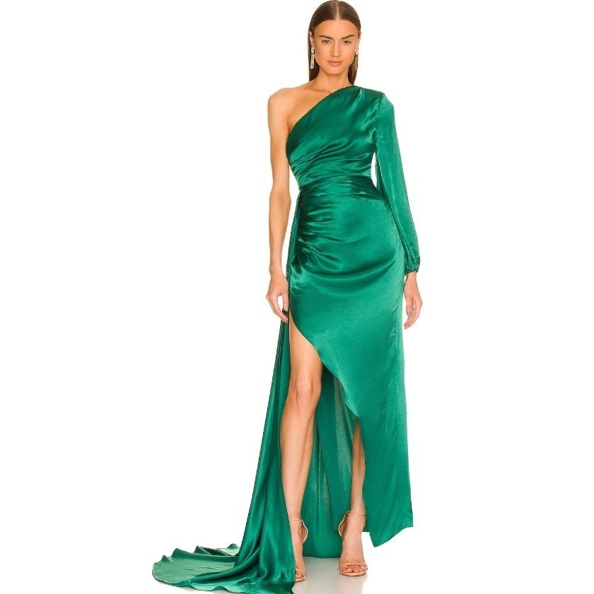 Michael Costello x REVOLVE Heather Gown Emerald Green One Shoulder Maxi NWT XS