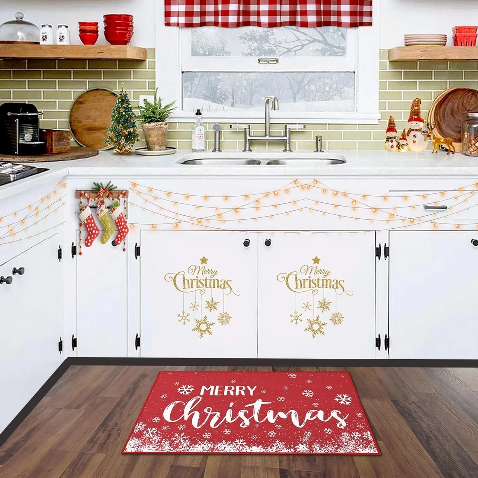 Alfombrillas para puertas de Feliz Navidad exteriores e interiores 17x29 pulgadas rojas Foto 3 de 4