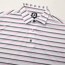 FootJoy Polo Shirt Mens Large White Pink Stripe Short Sleeve Golf Performance