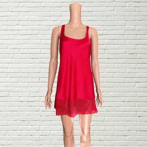 UNDERCOVER Mini abito slip Victoria’s Secret vintage anni 80 etichetta oro bordo pizzo raso rosso