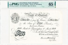 Bank of England Great Britain 5 Pounds 1919  PMG  65EPQ pop. 1 Ex. Rare