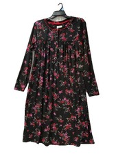 Aria Collection Nightgown Velour Women's L-2X Black Floral Stretch Pockets NEW